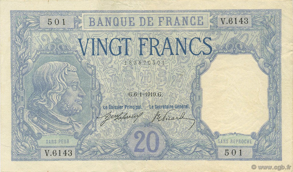 20 Francs BAYARD FRANCIA  1919 F.11.04 q.AU