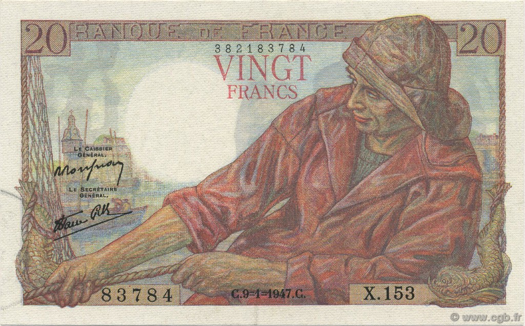 20 Francs PÊCHEUR FRANCE  1947 F.13.11 AU