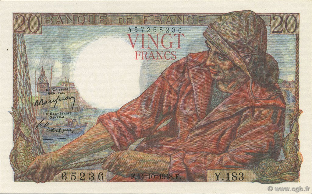 20 Francs PÊCHEUR FRANKREICH  1948 F.13.13 fST+
