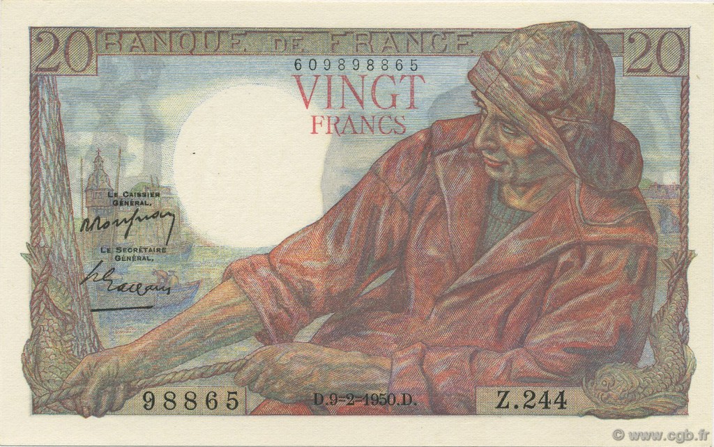 20 Francs PÊCHEUR FRANCE  1950 F.13.17 UNC