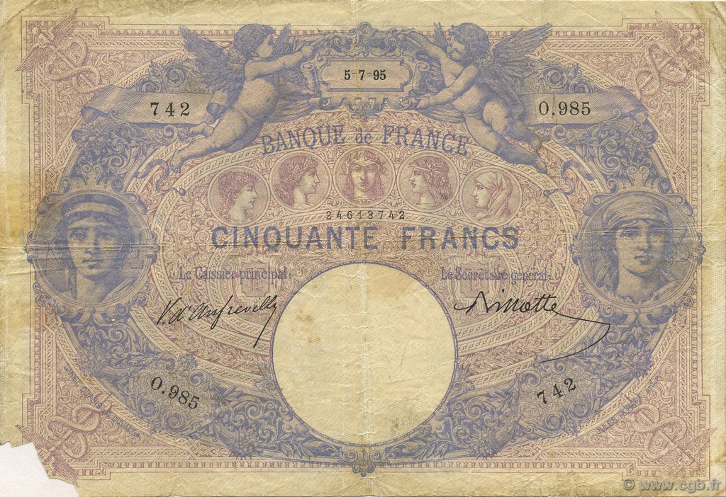 50 Francs BLEU ET ROSE FRANCE  1895 F.14.07 TB