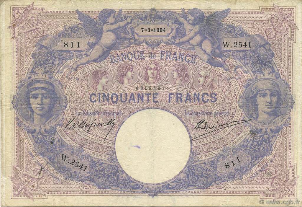 50 Francs BLEU ET ROSE FRANCIA  1904 F.14.16 BC+