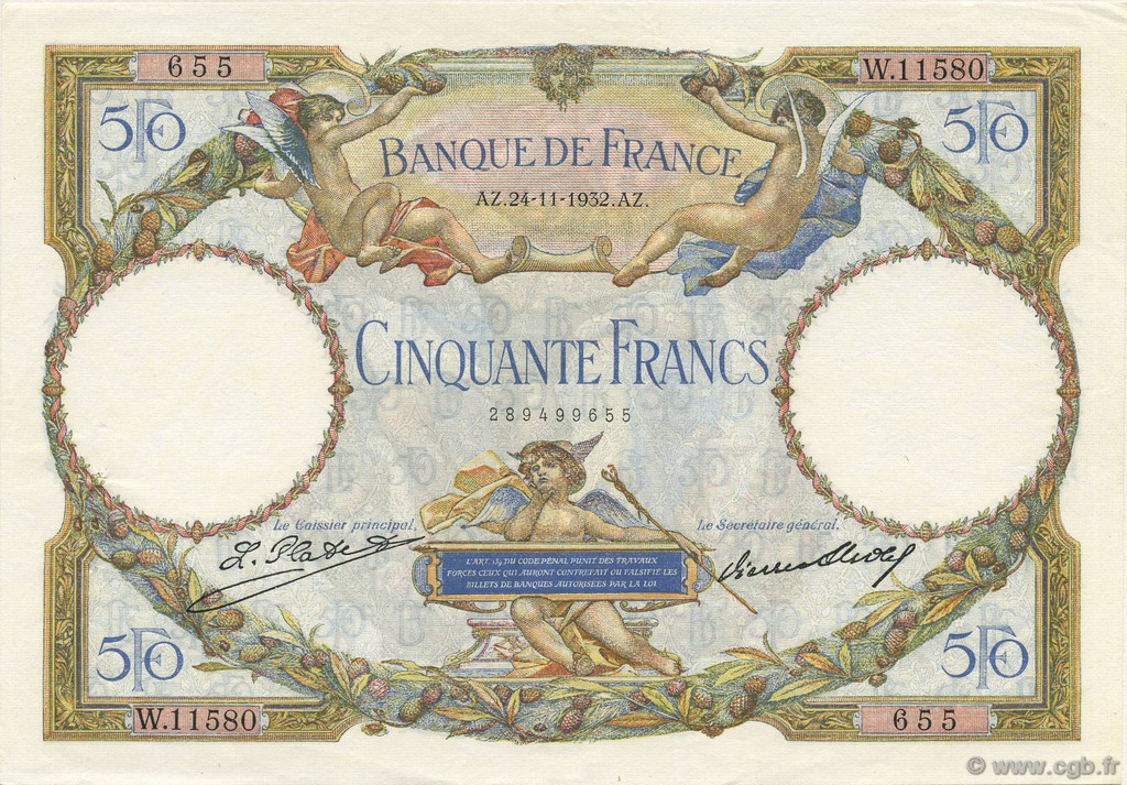 50 Francs LUC OLIVIER MERSON type modifié FRANCE  1932 F.16.03 AU-