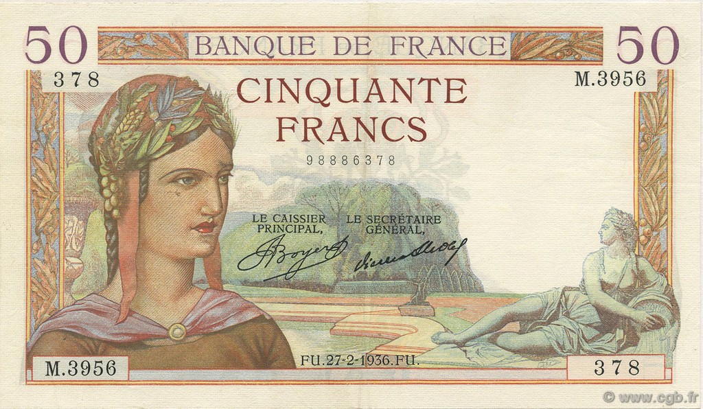 50 Francs CÉRÈS FRANCE  1936 F.17.22 SUP+