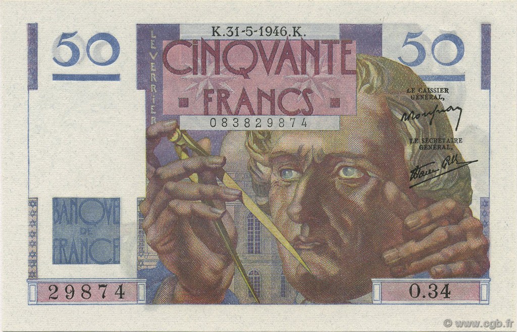 50 Francs LE VERRIER FRANCE  1946 F.20.05 UNC