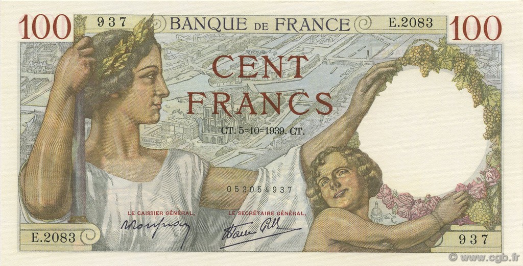 100 Francs SULLY FRANCIA  1939 F.26.09 q.FDC