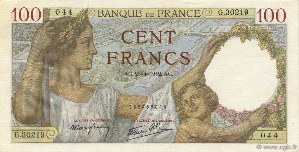 100 Francs SULLY FRANKREICH  1942 F.26.70 ST