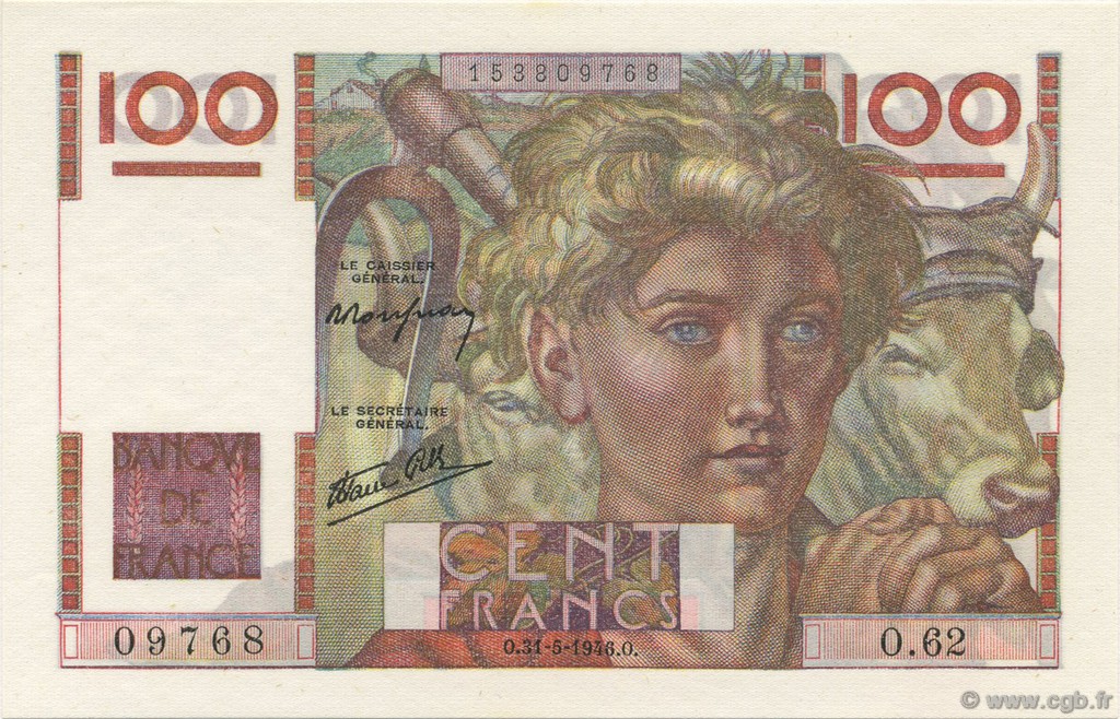 100 Francs JEUNE PAYSAN FRANCE  1946 F.28.05 NEUF