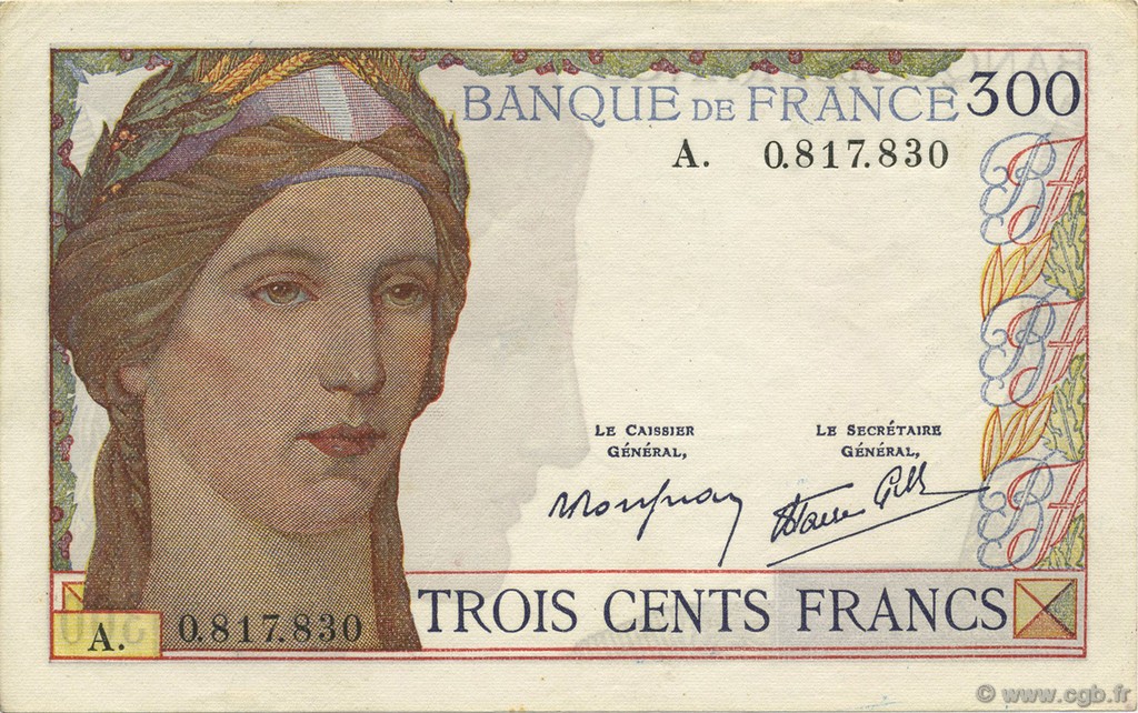 300 Francs FRANKREICH  1938 F.29.01 fST