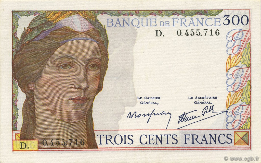 300 Francs FRANCE  1938 F.29.01 UNC-