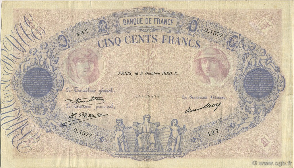 500 Francs BLEU ET ROSE FRANCIA  1930 F.30.33 BB