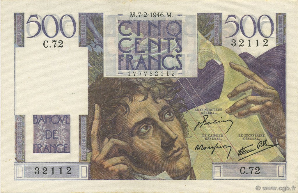 500 Francs CHATEAUBRIAND FRANCIA  1946 F.34.04 AU+