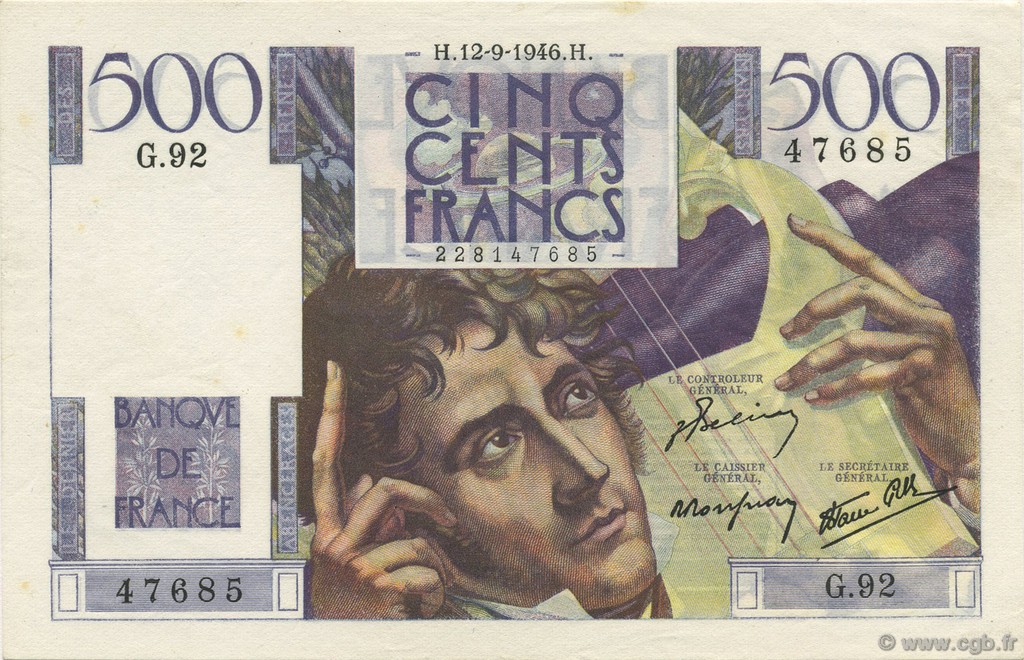 500 Francs CHATEAUBRIAND FRANCE  1946 F.34.06 AU+