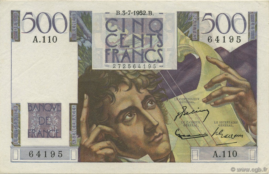500 Francs CHATEAUBRIAND FRANKREICH  1952 F.34.09 fST+