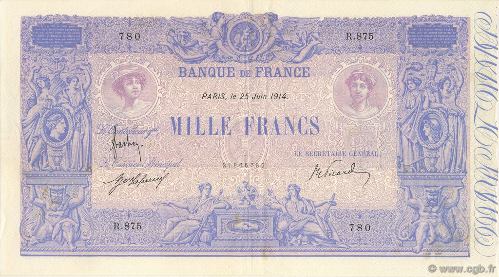 1000 Francs BLEU ET ROSE FRANCE  1914 F.36.28 pr.SUP