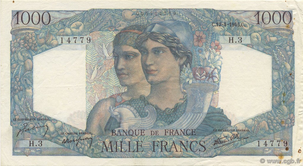 1000 Francs MINERVE ET HERCULE FRANCIA  1945 F.41.01 BB