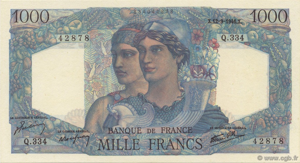 1000 Francs MINERVE ET HERCULE FRANCE  1946 F.41.16 SPL