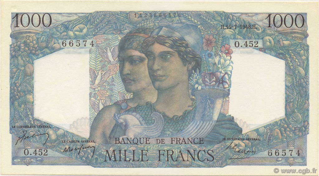 1000 Francs MINERVE ET HERCULE FRANCIA  1948 F.41.22 FDC