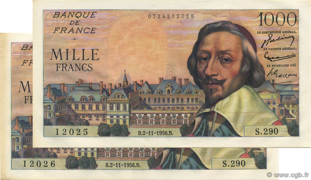 1000 Francs RICHELIEU FRANCE  1956 F.42.23 XF+