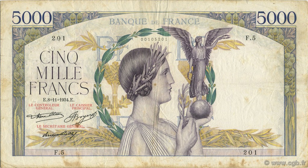 5000 Francs VICTOIRE FRANCIA  1934 F.44.01 BC