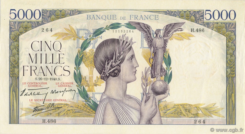 5000 Francs VICTOIRE Impression à plat FRANKREICH  1940 F.46.18 VZ+