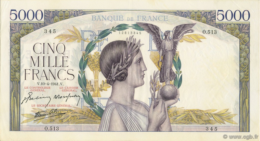 5000 Francs VICTOIRE Impression à plat FRANCIA  1941 F.46.19 EBC+