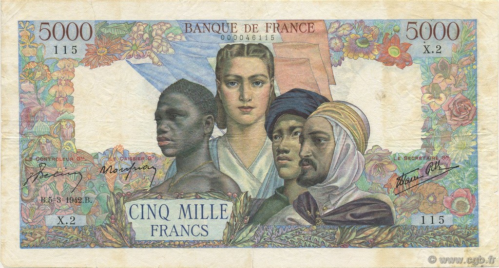 5000 Francs EMPIRE FRANÇAIS FRANCIA  1942 F.47.01 BC