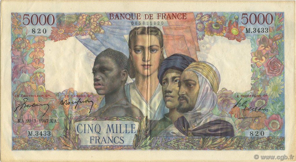 5000 Francs EMPIRE FRANÇAIS FRANCIA  1947 F.47.59 MBC a EBC