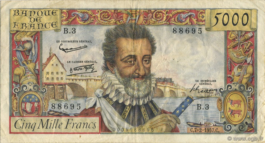 5000 Francs HENRI IV FRANCIA  1957 F.49.01 BB