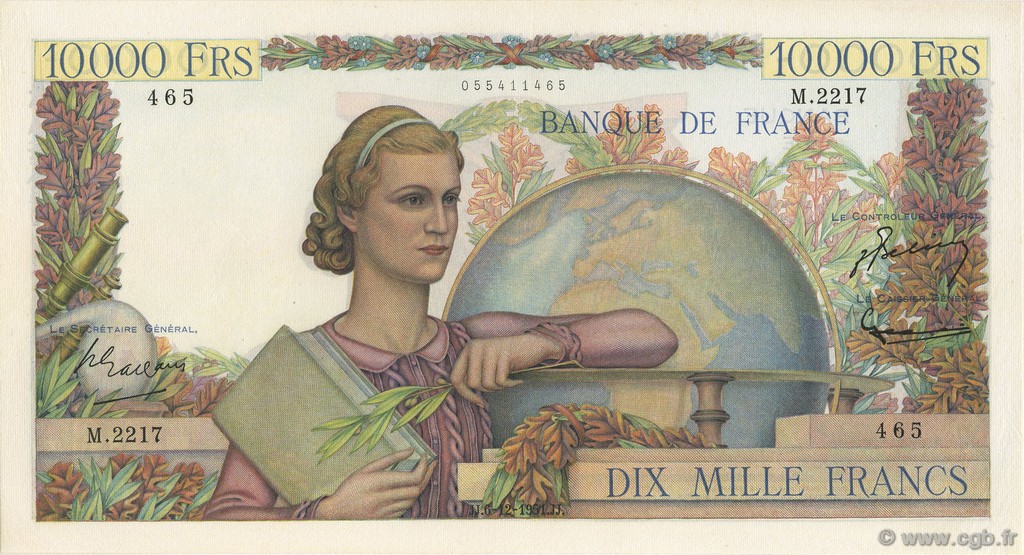 10000 Francs GÉNIE FRANÇAIS FRANCE  1951 F.50.55 SUP+