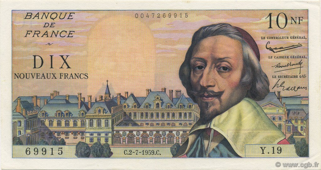 10 Nouveaux Francs RICHELIEU FRANCIA  1959 F.57.02 q.FDC