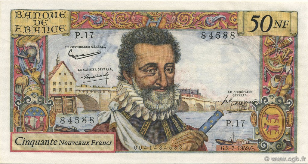 50 Nouveaux Francs HENRI IV FRANKREICH  1959 F.58.02 fST