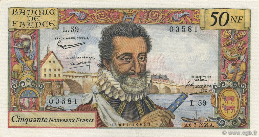50 Nouveaux Francs HENRI IV FRANCIA  1961 F.58.06 SC+