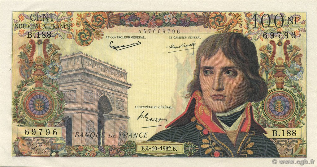 100 Nouveaux Francs BONAPARTE FRANCIA  1962 F.59.17 EBC a SC