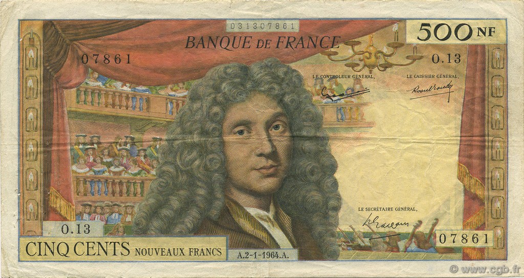 500 Nouveaux Francs MOLIÈRE FRANCIA  1964 F.60.06 BC+
