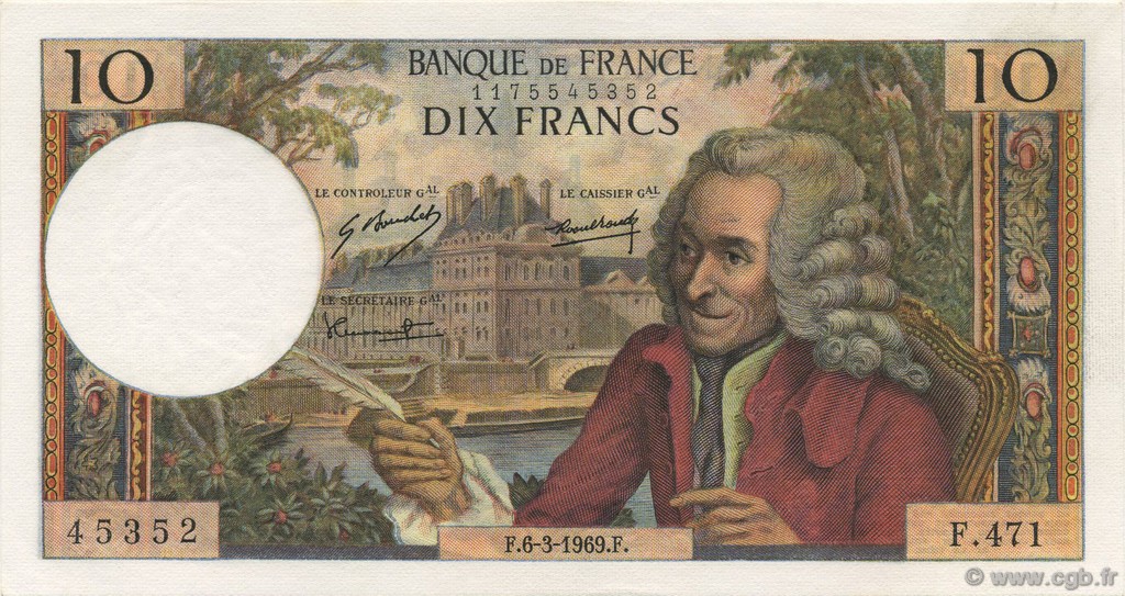 10 Francs VOLTAIRE FRANCE  1969 F.62.37 UNC
