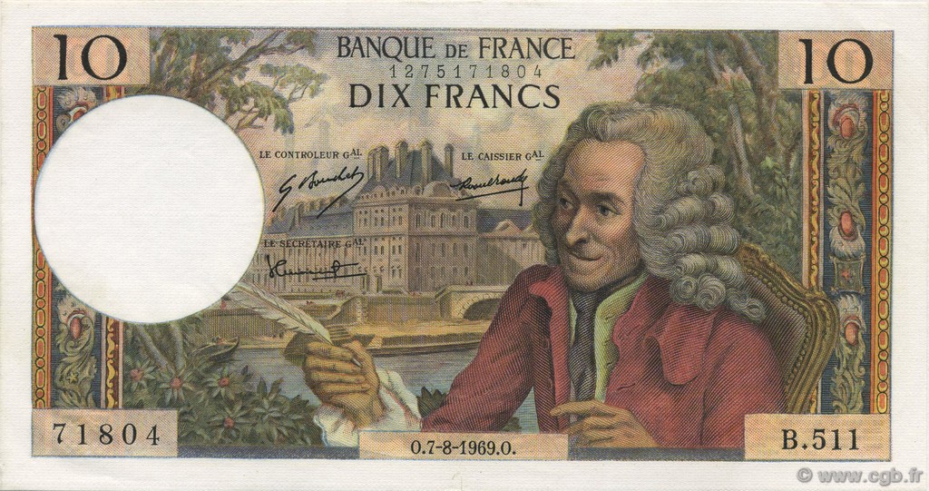 10 Francs VOLTAIRE FRANCIA  1969 F.62.39 q.FDC