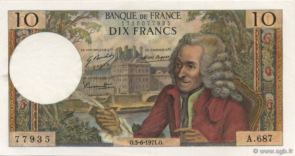 10 Francs VOLTAIRE FRANCIA  1971 F.62.50 SC+