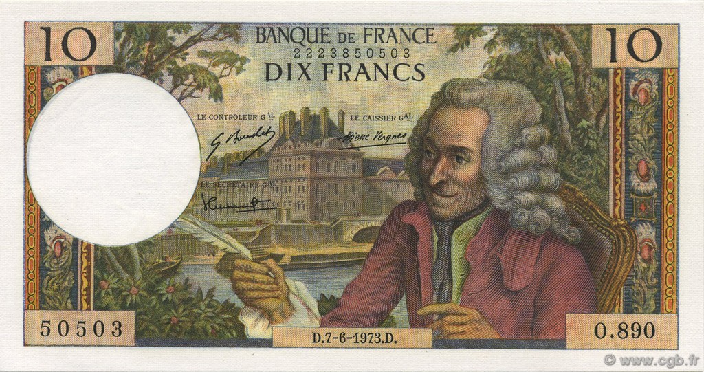 10 Francs VOLTAIRE FRANCIA  1973 F.62.62 FDC