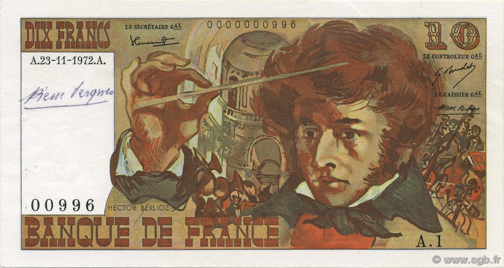 10 Francs BERLIOZ FRANKREICH  1972 F.63.01A1 VZ+