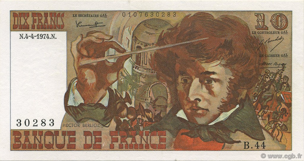 10 Francs BERLIOZ FRANCE  1974 F.63.04 UNC