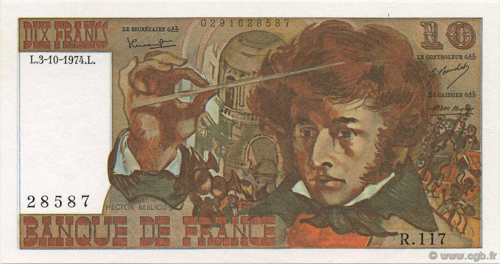 10 Francs BERLIOZ FRANCIA  1974 F.63.07b FDC