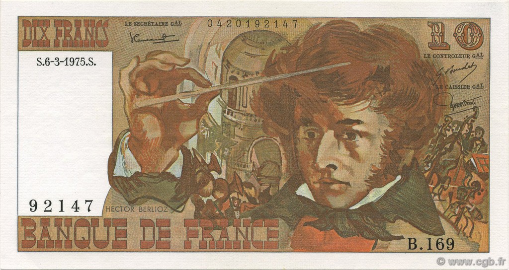 10 Francs BERLIOZ FRANKREICH  1975 F.63.09 fST