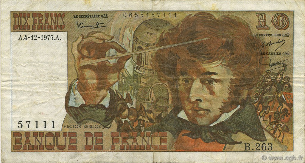10 Francs BERLIOZ FRANKREICH  1975 F.63.15 fSS