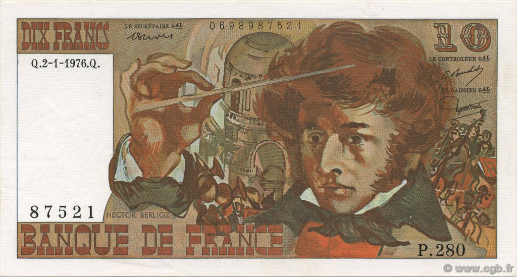 10 Francs BERLIOZ FRANCE  1976 F.63.16 XF+