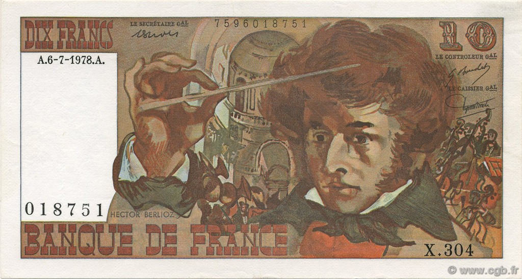 10 Francs BERLIOZ FRANCIA  1978 F.63.24 AU+