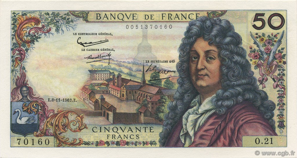 50 Francs RACINE FRANCIA  1962 F.64.02 q.FDC