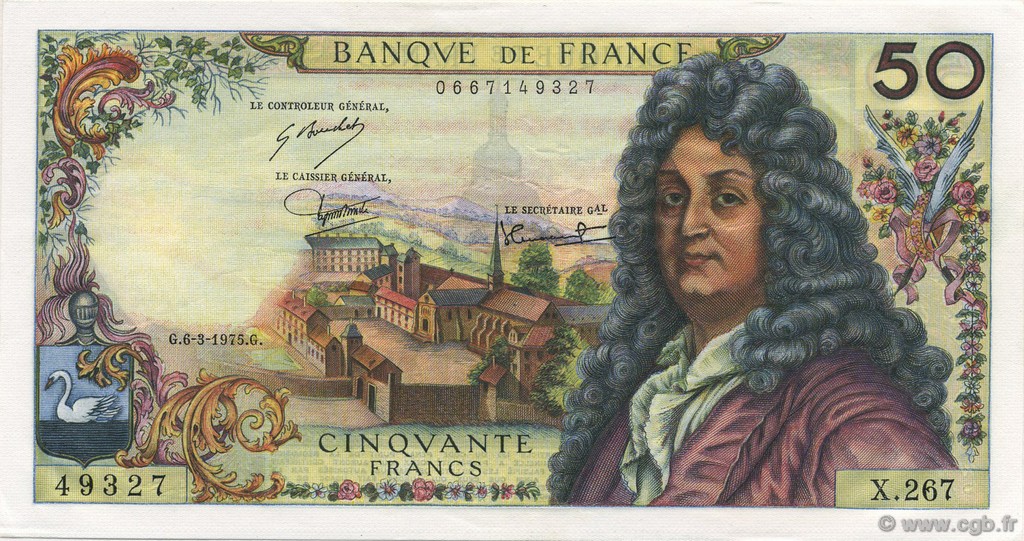 50 Francs RACINE FRANCIA  1975 F.64.29 AU+