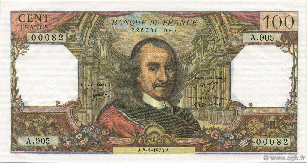 100 Francs CORNEILLE FRANCIA  1976 F.65.51 SC+