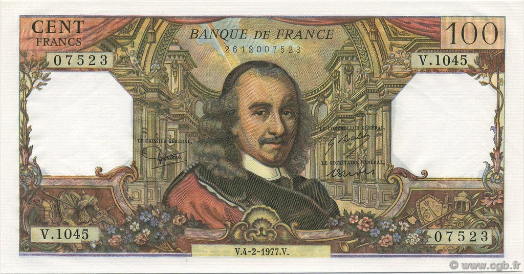 100 Francs CORNEILLE FRANCE  1977 F.65.56 UNC